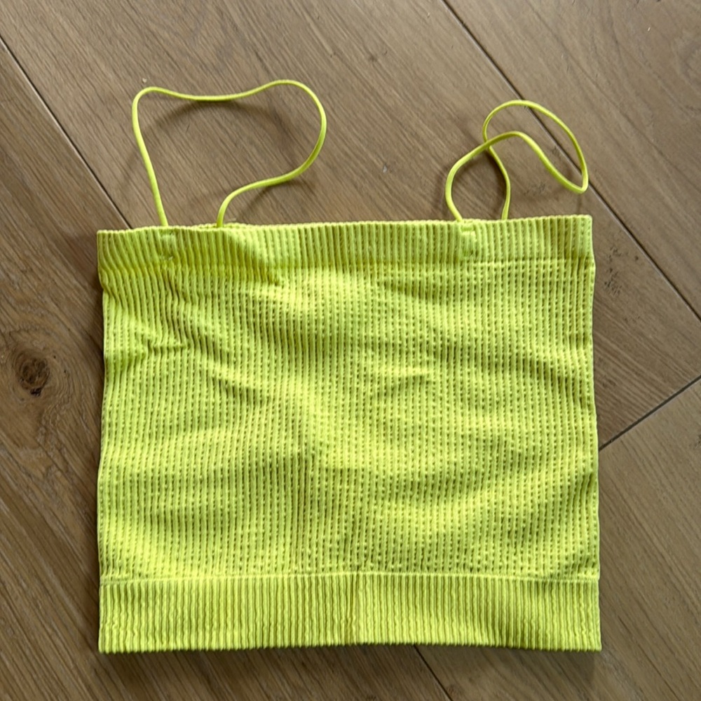 BDG Elastic Ribbed Bandeau Top Neon Yellow/Lime Green Small